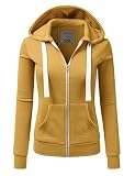 NINEXIS Women's Casual Color Block Jersey Full Zip Fleece Hoodie Jacket with Pocket Mustard L