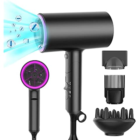 LgowithU Professional HairDryer 1800W Powerful Fast Drying Ionic Hair Dryer with 1 Diffuser & 2 Nozzles & 2 Speed 3 Heat Setting for Women Man Home Travel Salon Hair Styling Cover