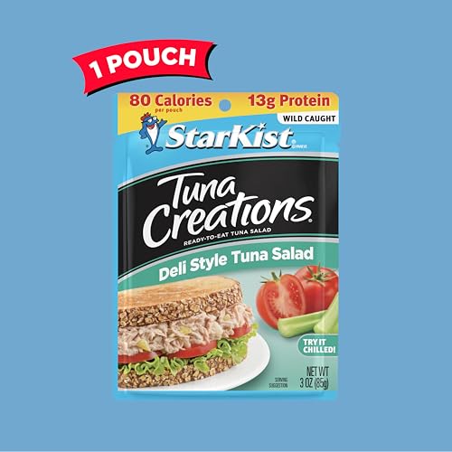 Tuna Creations Deli Style Tuna Salad, 3 oz Pouch (1 Pack) Ready to Eat Wild Caught Tuna, 13g Protein, 80 Calories Per Serving, Gluten Free, Soy Free, Kosher, Perfect for Meals and Snacks
