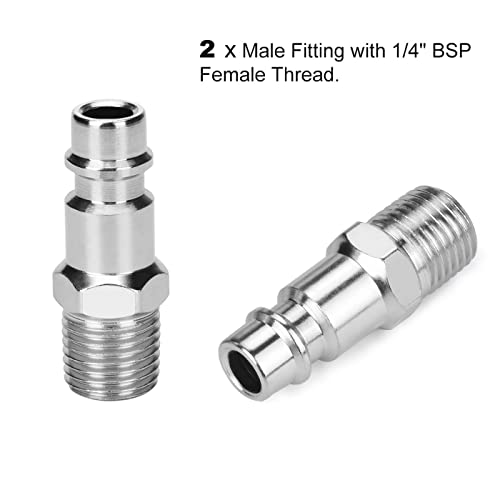 Sukudon 10 pcs Air Line Connectors Euro Airline Hose Compressor Fittings 1/4" BSP Air Coupler and Plug Kit Couplings Connector Male Female