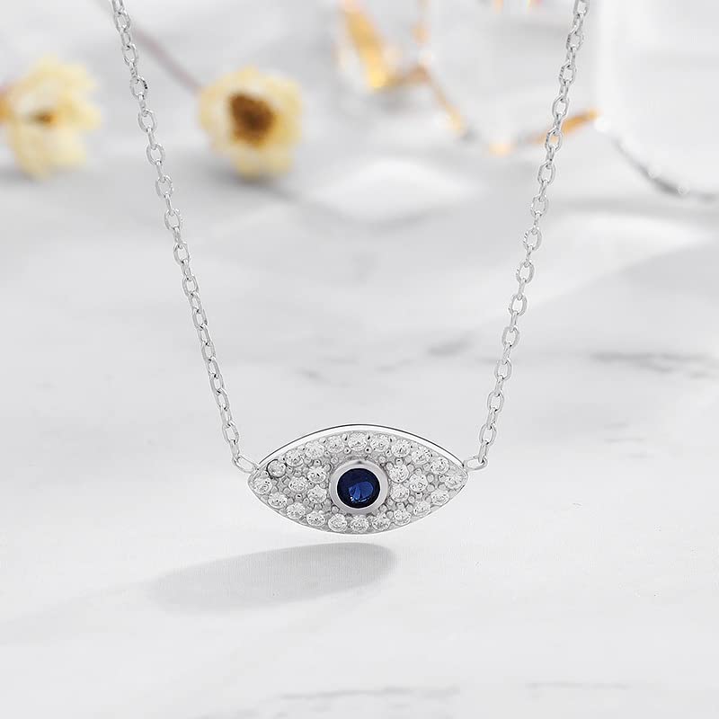 14K Gold Moissanite Evil Eye Necklace, Delicate Sapphire Pendant Necklace, Necklaces for Women, Fashion Jewelry Gifts4