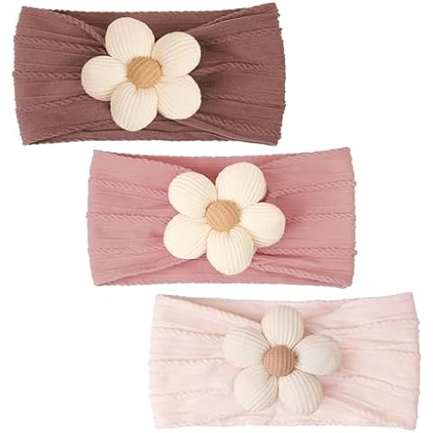 CÉLLOT Baby Flower Headbands Baby Girls Nylon Headbands Baby Essentials Stretchy Hairbands Handmade Hair Accessories for Newborn Infant Toddlers Kids (Pink,Cameo,Salmon) Cover