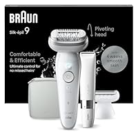 Braun Silk-Ã©pil 9, Epilator with Pivoting Head for Easy Hair Removal, Wet & Dry, Lasting Smooth Skin, with Lady Shaver Head & Trimmer Comb, 9-441, White/Silver with EU Plug