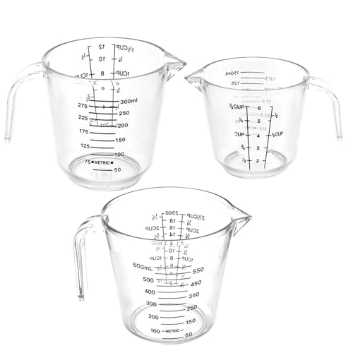 Plastic Measuring Cup Set,3Pcs BPA Free Plastic Clear Heat-resistant with Angled Grip and Spout Stackable Liquid Measuring Cup for Kitchen Use -  GRZJOPP, LB001