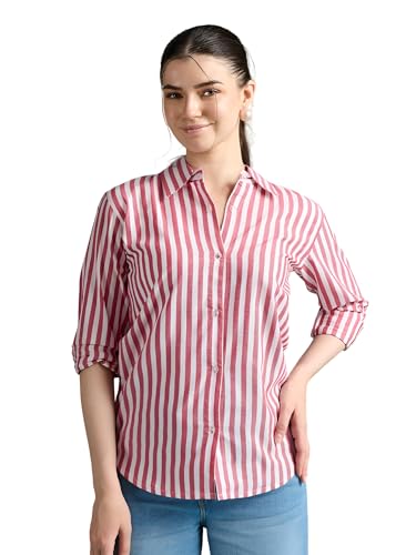 Image of Women's Cotton Striped Shirt | Casual Button Down Shirts for Women | Full Sleeve Stylish Office Wear Top | Regular Fit Color