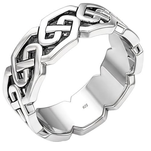 US Jewels Men's 0.925 Sterling Silver Modern Irish Celtic Knot Ring Band, 6mm