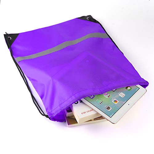 Image of KUUQA 12 Pcs Drawstring Backpack Bag Bulk Reflective Backpack Purple String Bags Cinch Sack Backpack for Team Yoga Sport Gym Traveling