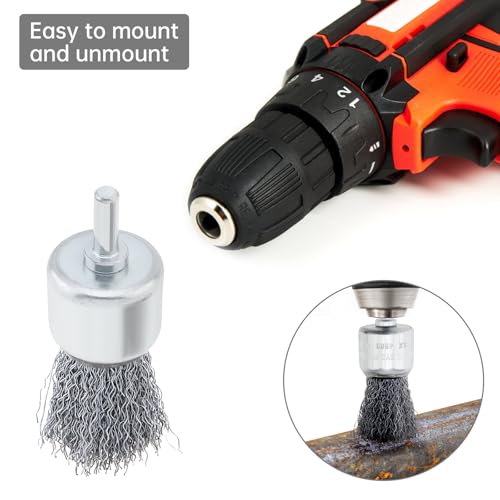Image of ChgImposs 18 Pack Wire Brush Drill Attachments, 6 Sizes Wire Wheel for Drill, 0.012 inch Crimped Wire 1 /4 inch Hex Shank for Paint Surface and Small Spaces Peeling and Grinding