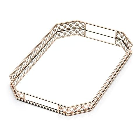 Gold Mirror Tray, Gold Vanity Tray, Perfume Tray for Dresser, Vanity Trays for Bathroom and Home Decor, 14 x 9 x 1.2 inches Cover