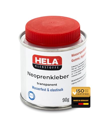 HELA® Neoprenkleber transparent – elastischer Gummikleber für Gummi, Neopren & Textilien – wasserfest, kälte- & wärmebeständig – ideal für Outdoor-Reparatur, Industrie & Schlauchboote