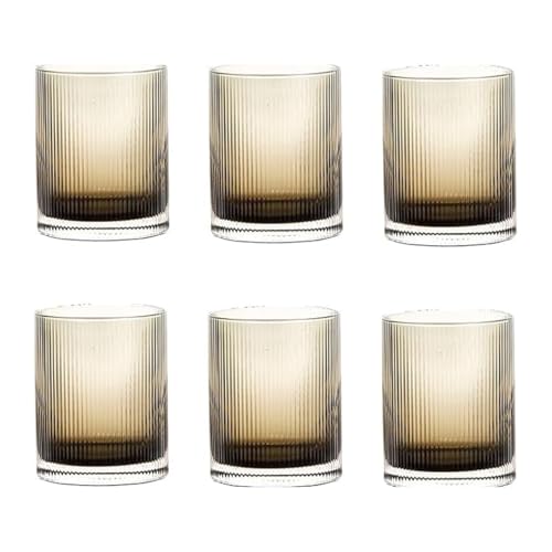 Set 6 Tumbler Fumè In Vetro Della Linea Rigatino, Design Fresco E Contemporaneo, Bicchiere Ideale Per Bevande Fredde O Calde