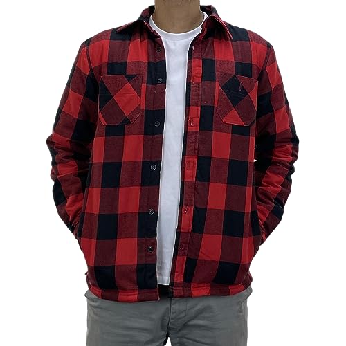 FAIRY BOUTIQUE Mens Sherpa Fleece Lined Shirt Tartan Check Pocket Shacket Long Sleeve Button Down Winter Jacket Shirt(Red 2X-Large) - Image 4