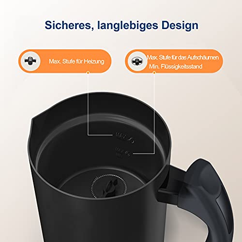 Foto von freemax Milchaufschäumer Elektrisch, 240mL Milchschäumer aus Edelstahl für Erhitzen von Milch, Aufschäumen von Heißer und Kalter Milch Strix Temperaturkontrolle Antihaftbeschichtung (Dunkles Schwarz)
