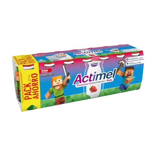 Actimel Kids Yogur bebible fresa- con probioticos, fermentos y vitaminas - Pack 14x100g