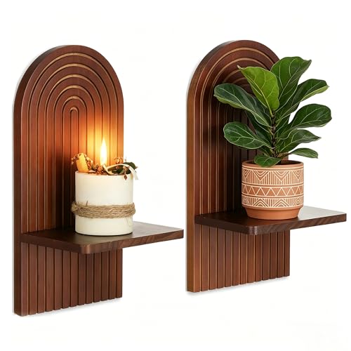Walasis Mid Century Modern Candle Sconces: Set of 2 Walnut Boho Wall Candle Holder...