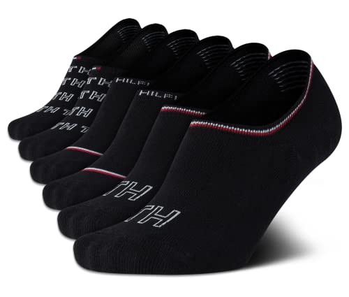 Tommy Hilfiger Womens No Show Socks - 6 Pack Cotton Blend Ankle Socks for Women - Ultra Low Cut Liners for Loafers & Sneakers Size 4-10 All Black
