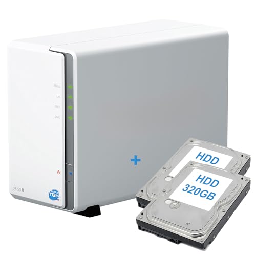 SIMPLETEK - 2 Bay NAS Network Storage Device with 640GB HDD Preinstalled (2x320GB), Gigabit Ethernet LAN - White (Refurbished)