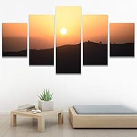 SIGNWIN 5 Panel Canvas Wall Art Sunset in The Mountains for Home Decorations Ready to Hang - 60