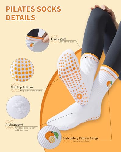 Image of Yawlsow Pilates Grip Socks for Women Yoga Grippy Socks Cute Barre Non Skid Athletic Crew Sticky Sock Workout Hospital