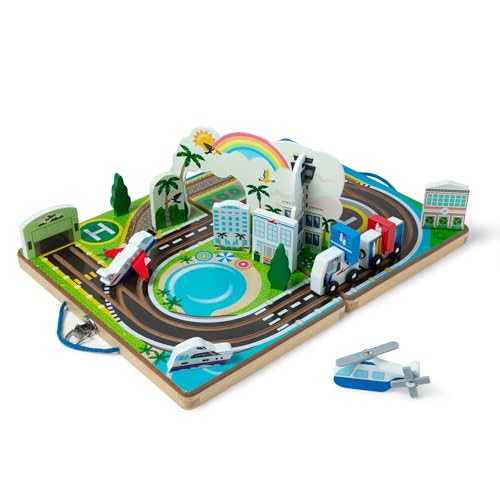 Image of Melissa & Doug Take-Along Airport Wooden Play Set with Vehicles
