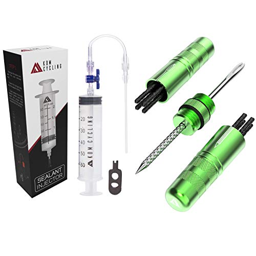 KOM Cycling Tubeless Sealant Injector + Tire Repair Tool (Green) Bundle