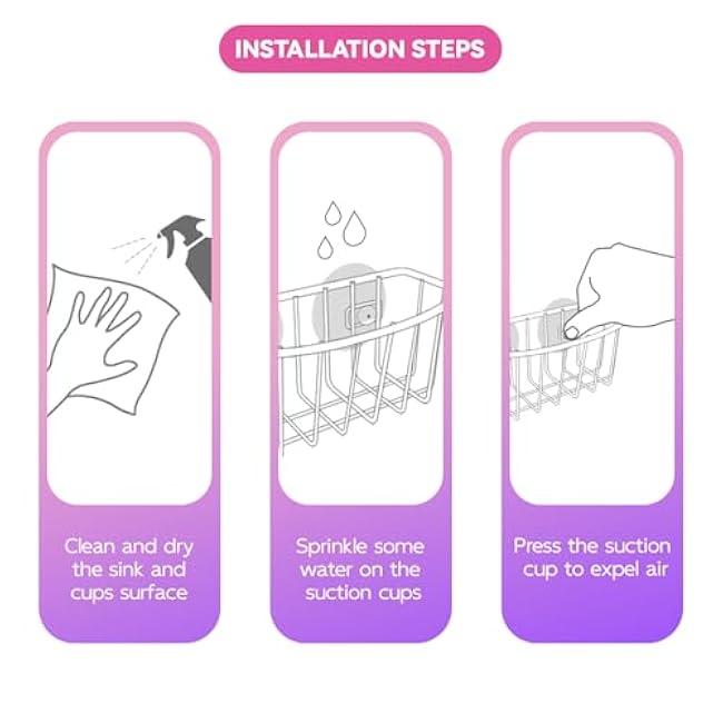 Linemoon Sponge Holder for Kitchen Sink Caddy with 2 Suction Cups, Efficient Sponge Caddy for Kitchen Storage, Rustproof, Highly Adhesive Silver