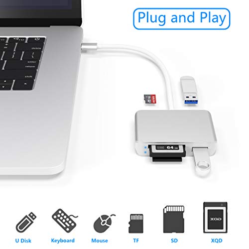 Image of XQD Card Reader USB C,XQD /SD /TF Card Reader Type C,Dual USB3.0 Card Adapter Read 3 Cards for SD(HC /XC),TF, Sony G Series, Lexar USB Mark Card, Compatible for Type-C Smartphone, Support Windows /Mac OS