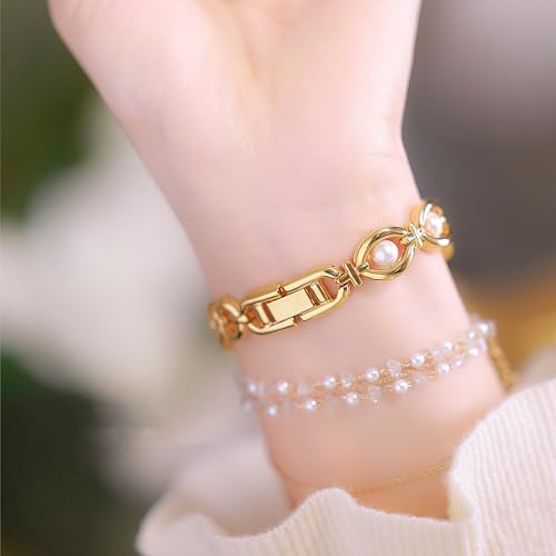 Elegant Women's Pearl Dress Watch with Oval Dial and Gold Waterproof Design - Perfect Gift for Any Occasion - Image 6