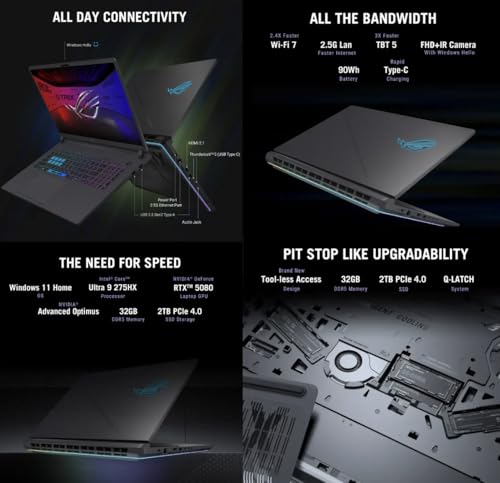 Image of ASUS ROG Strix G18 (2026) AI Gaming Laptop, 18 inch 240Hz IPS WQXGA Display (Intel Ultra 9-275HX, GeForce RTX 5080 16GB, 64GB DDR5, 2TB SSD, RGB Keyboard, 2 Thunderbolt 5, WiFi 7, Win 11 Pro) w /DKZ Hub