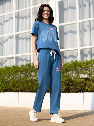Image of ZEYO Night Suit for Women's Typography Printed Night Dress of Top and Pyjama