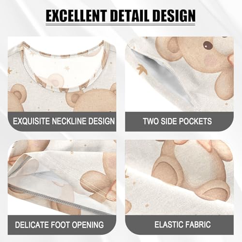 ALAZA Bear Bow Star Pajamas Set Short Sleeve Cotton Sleepwear Summer Pjs 2 Piece 5-14Y4