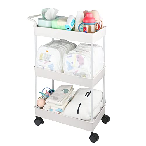 Image of Volnamal Baby Diaper Caddy, Plastic Movable Cart for Newborn Nursery Essentials Diaper Storage Caddy Organizer for Changing Table & Crib, Easy to Assemble, Beige