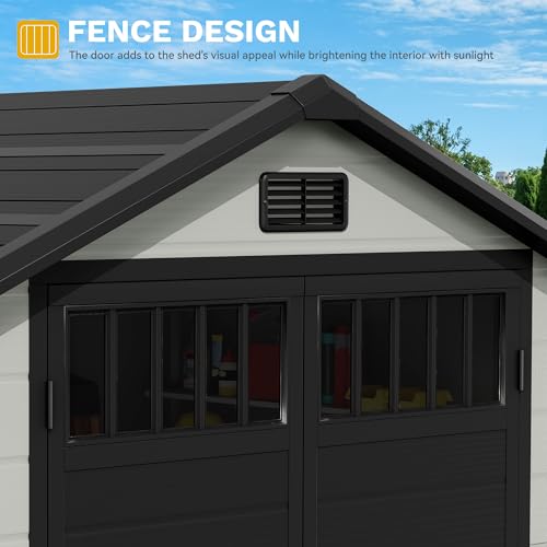 Image of DWVO 6x4.4 FT Resin Storage Shed with Fence-Style and Side Windows, Lockable Door, and Vents for Garden, Backyard, Patio, Lawn, Blue-Gray