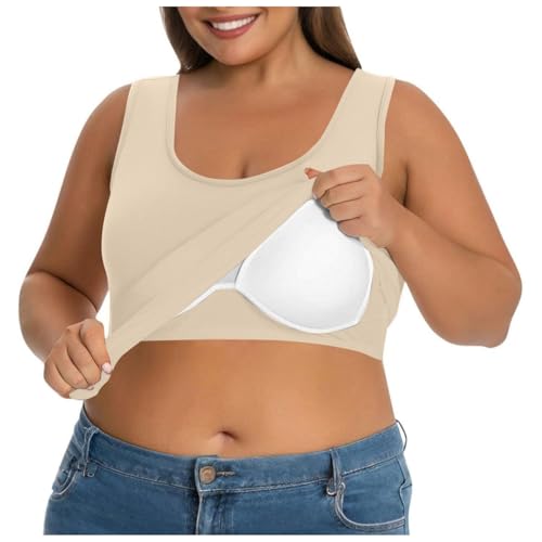 Tank Top Damen BH Hemdchen Ohne Bügel,U Ausschnitt Ärmelloses Shirt Einfarbig Yoga Trägertop,Sommer Oberteil Große Größen Unterhemd mit BH Integriert,Lässige Sporttop Basic Achselshirt für Frauen