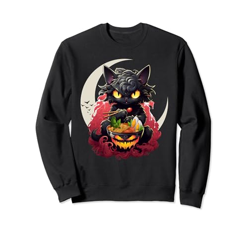Kawaii Creepy Cat Eating Ramen Noodles Halloween Cat Kids Felpa