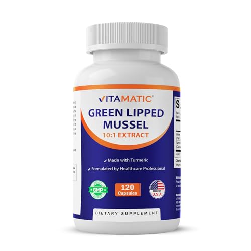 Vitamatic Green Lipped Mussel Capsules with Turmeric Plant-Based Botanical Extract Vegetarian Non-GMO Gluten-Free Herbal Supplement 120 Veg Capsules