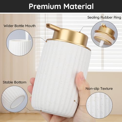 Image of Segbeauty Ceramic Liquid Soap Dispenser, 10.8oz White Lotion Soap Dispenser with Golden Pump, 320ml Refillable Decorative Pump Bottle Bathroom Countertop Bottles Kitchen Bottle for Creams Containers