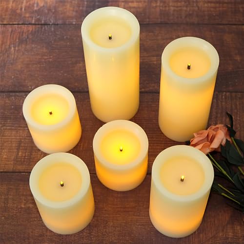 Image of Wondise Flameless Flickering Candles with Remote & Timer, Battery Operated Real Wax with Optical Fiber Wick 6PCS LED Candles for Thanksgiving Christmas Home Holidays Decoration(D3 x H3 4 inch 5 inch 6 inch 7 inch)