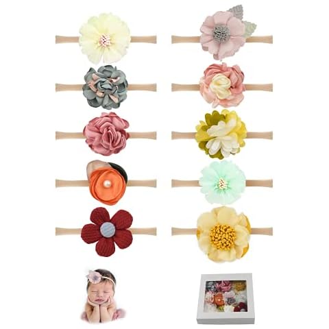 Baby Girls Flower Headbands, Floral Hair Bow Hair Band, Soft Nylon Elastic 10PCS for Newborn Infant Toddlers (Red) Cover
