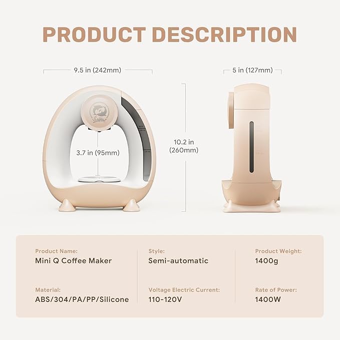Image of Pod and Grounds Single-Serve Coffee Maker, 2 in 1 One Cup Coffee Machine Compatible with K-Cup Pod & Coffee Grounds /Tea, Compact Design, Champagne Color (Cream)