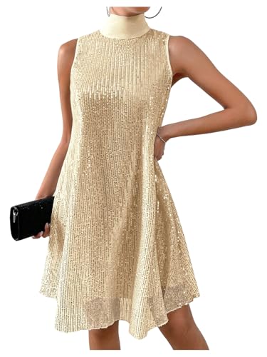 Image of Floerns Women's Sequin Sleeveless Tank High Neck Bow Shiny Party Dress
