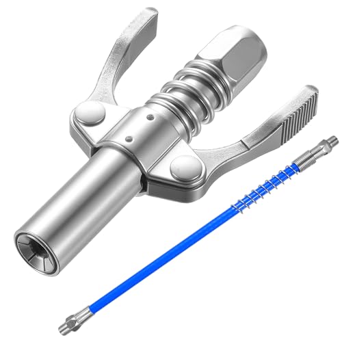 JiuXinYuKeJi Doppelgriff G Coupler für Fettpresse Mundstück, 1 STKFettpresse Kupplung für alle Arten von Fettpresse für Schmiernippel, für Standard M6/M8/M10/M12/M14, mit 30cmFettpresse Schlauch
