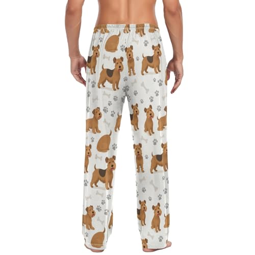 Cartoon Airedale Terrier Dogs Pajama Pants Funny Animals Men's Pajama Bottoms Lounge Sleepwear PJs Lightweight Sleep Pants S2