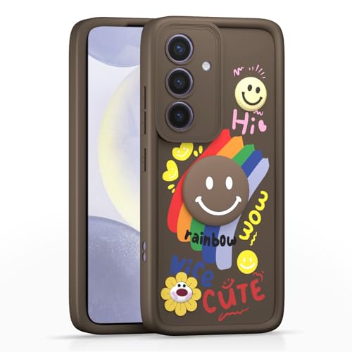 Image of Pikkme Back Cover for Samsung Galaxy S24 5G | Soft Silicone| Cute Rainbow Smile & 3D Cartoon Flower Design | Shockproof Raised Camera Protection Bumper Case (Brown)