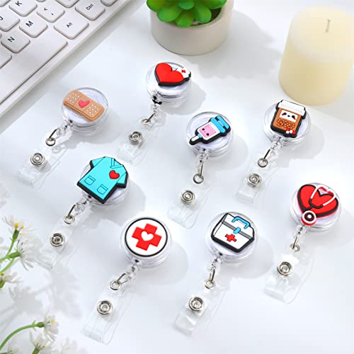 FANTESI 8 Stücke Krankenschwester Badge Halter,Retractable Badge Reels,Ausweishalter mit Clip Kreative Muster Krankenschwester Accessoires für Krankenschwestern,Ärzte,Freiwillige Geschenke