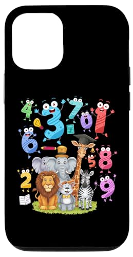 Carcasa para iPhone 12/12 Pro Idea de números del día de las matemáticas para niños, número de matemáticas de animales de safari