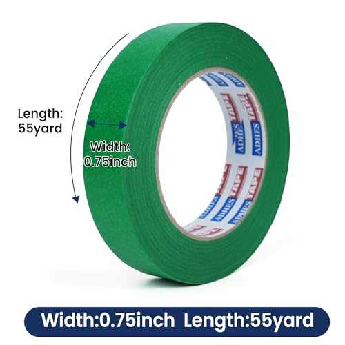 Image of Adhes Green Masking Tape, 6 Rolls x 0.7 Inch x 55 Yards, Strong Adhesion, Clean Removal, Ideal for Painting, Automotive, and DIY Projects