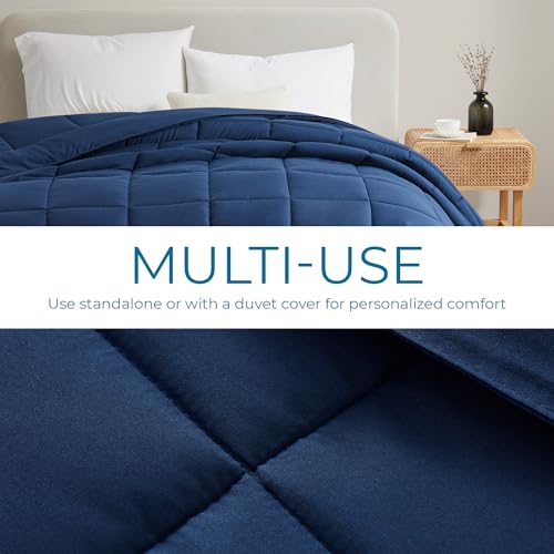 Image of Nestl Quilted Down Alternative Comforter - Queen Size, All Season Navy Duvet Insert with Corner Tabs