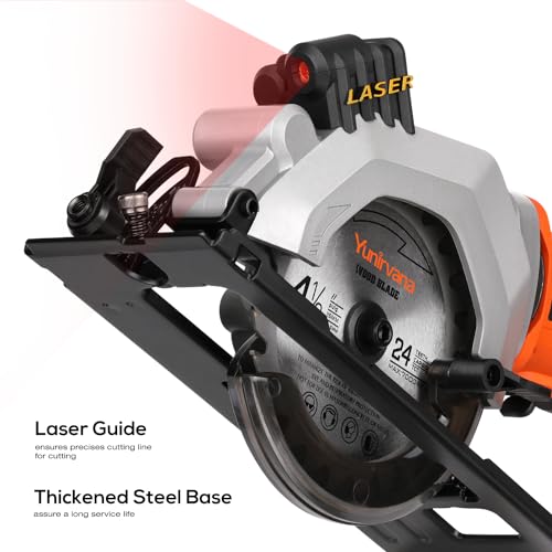Image of Yunirvana Mini Circular Saw, 20V 3400RPM Professional Cordless Circular Saw, Adjustable Angle and Depth,Max Cutting Depth 1-11 /16 inch(90), 1-1 /8 inch(45), Laser Guide, Rip Guide