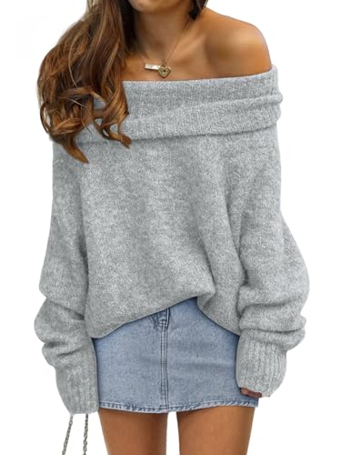 LILLUSORY Womens Off The Shoulder Sweater Oversized Winter Fall Outfits